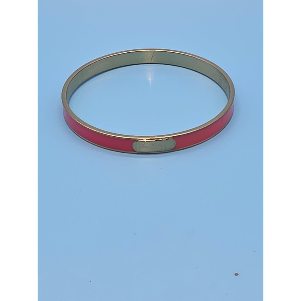 Signed Vera Bradley Pink Enamel And Gold Tone Bangle Bracelet